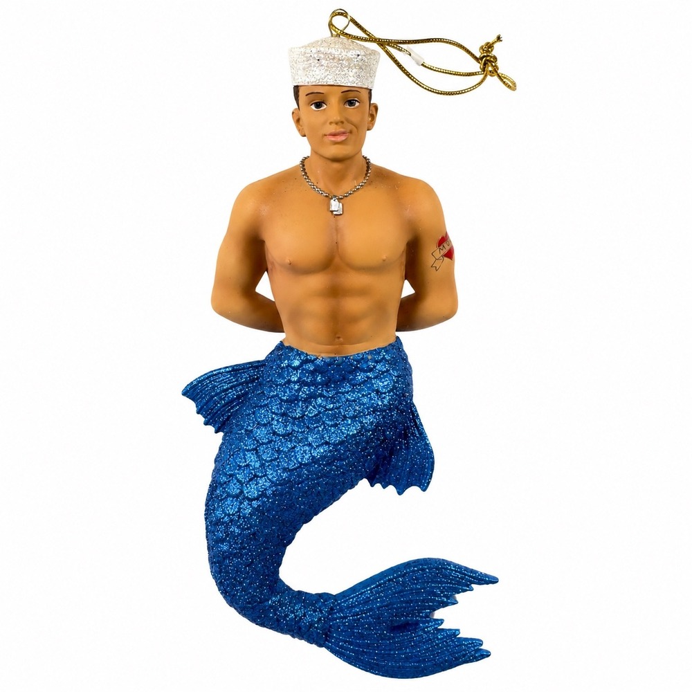 December Diamonds Salty Merman Ornament 2009 Sailor Mom Tattoo Retired w/Box